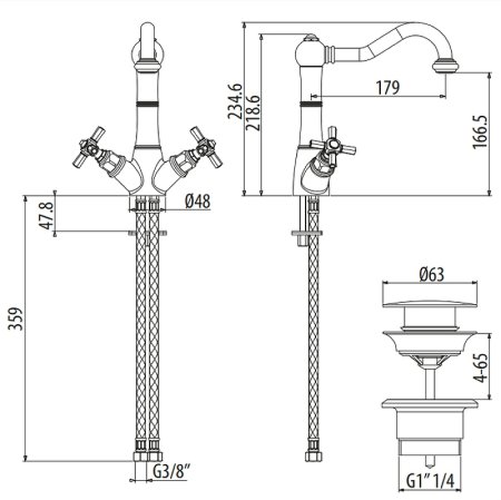 Смеситель для раковины Gattoni TRD TR300/18D0 Золото 24 карат 