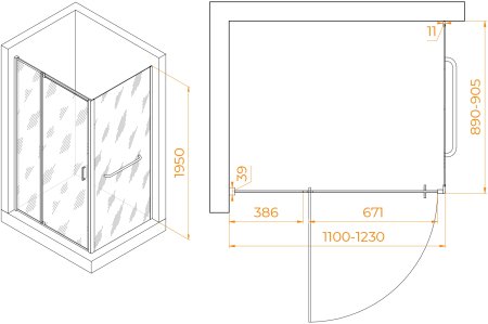 Душевой уголок RGW PA-078-1B (RGW PA-008B + Z-060-2B) 1100x900 