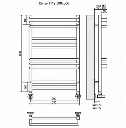 Водяной полотенцесушитель Terminus Кельн П12 500х800 4630080268364 Хром 