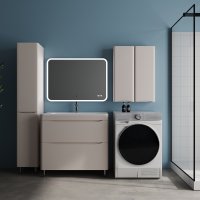 Тумба напольная STYLELINE "Бергамо мини 90" (2 ящ.) Люкс Плюс антискрейтч карамель с раковиной Каре Люкс МИНИ 900х350