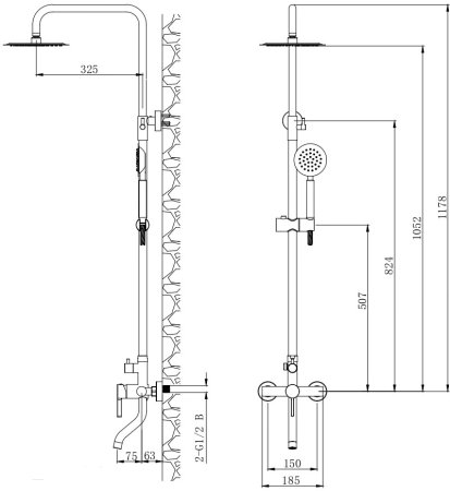 Душевая система со смесителем VODA Vessel Black" (VST3000BL)" 