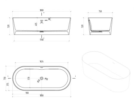 Ванна из искусственного камня ABBER Stein AS9614 белая матовая 