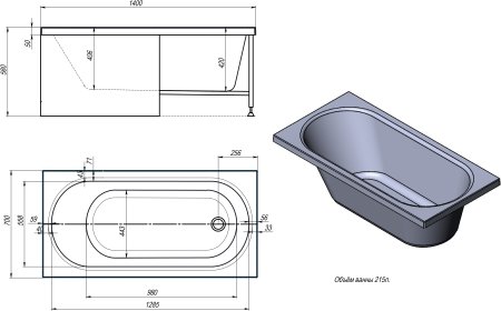Акриловая ванна TIMO ROHA 1400*700*580 (ROHA1470) 