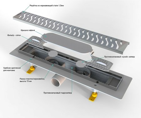 Душевой лоток Paini Harmony 550 CH550H с решеткой Хром 