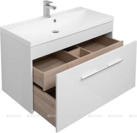 Тумба с раковиной Aquanet Августа 100 белый (ручка хром) 