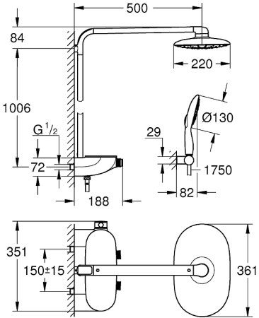 Душевая система Grohe Rainshower System 26361LS0 с термостатом Белая луна 