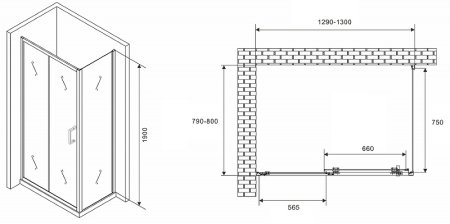 Душевой уголок Abber Schwarzer Diamant 130x80 AG301305-S805 профиль Хром стекло прозрачное 