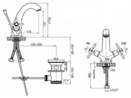 Смеситель Cezares Nostalgia NOSTALGIA-LS1-01 для раковины 