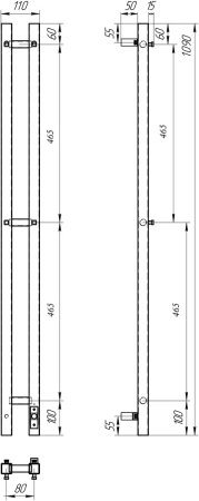 Полотенцесушитель электрический APEXTERMO Sirius SR10111GF 1100x80 с крючками, графит металлик 