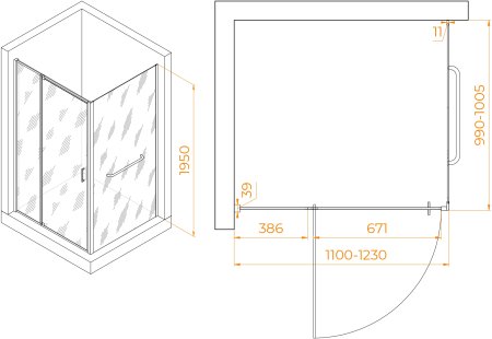 Душевой уголок RGW PA-078-1B (RGW PA-008B + Z-060-2B) 1100x1000 