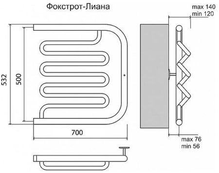 Водяной полотенцесушитель Terminus Фокстрот-Лиана 500x700 4620768880995 Хром 