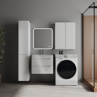 Тумба подвесная STYLE LINE "Бергамо мини 60" (2 ящ.) Люкс Плюс антискрейтч белый глянец с раковиной Каре Люкс МИНИ 600х350
