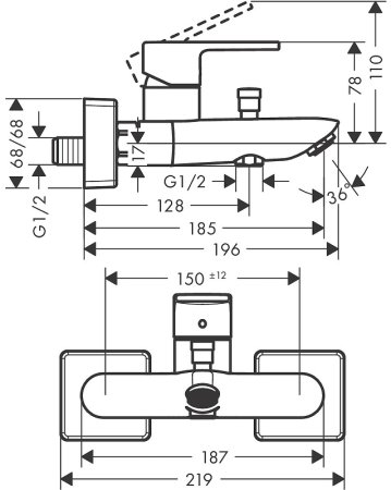 Смеситель для ванны Hansgrohe Vernis Shape 71453000 Хром 