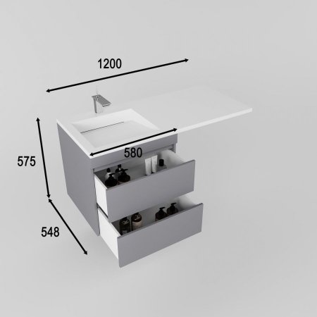 Тумба подвесная "Даллас ЛЕОН 120", Люкс серая, PLUS 