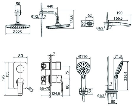 Душевая система Iddis Ray RAYSB03i68 Хром 