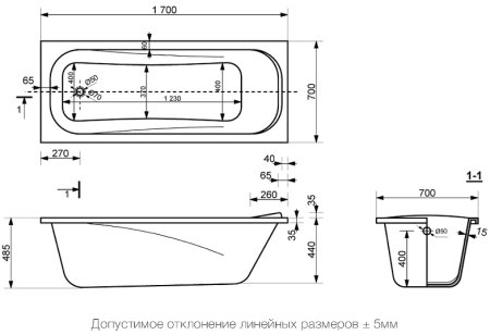 Ванна из искусственного камня Delice Triumph 170x70 DLR_330010 без антискользящего покрытия 