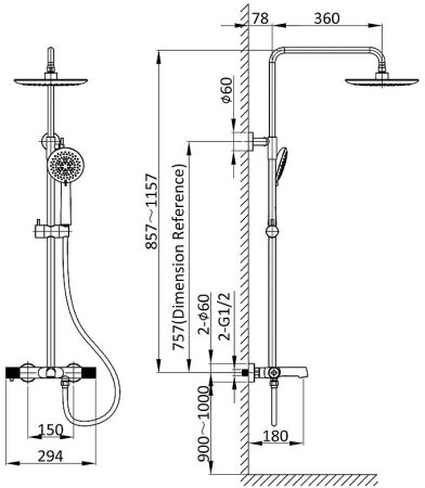 Душевая система Vincea Desire VSFS-1D1TGM с термостатом Вороненая сталь 
