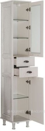 Шкаф-пенал для ванной Aquanet Тесса 35 жасмин/серебро (фасад стекло) 