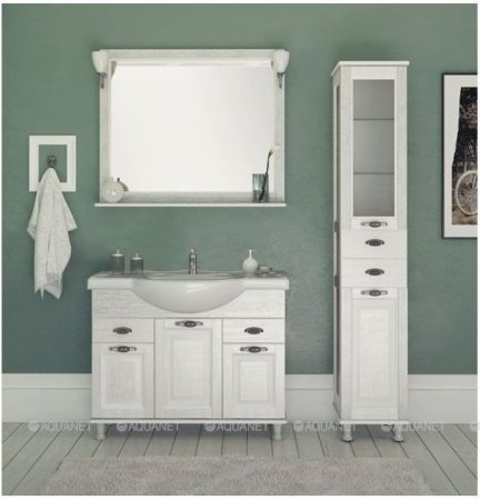 Шкаф-пенал для ванной Aquanet Тесса 35 жасмин/серебро (фасад стекло) 