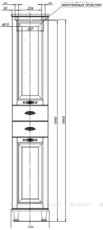 Шкаф-пенал для ванной Aquanet Тесса 35 жасмин/серебро (фасад стекло) 