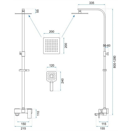 Душевая система настенная REA Fort REA-P9861 чёрная 