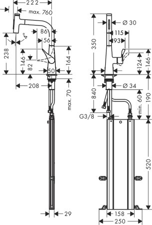 Смеситель Hansgrohe Metris Select M71 73817800 для кухонной мойки, сталь 