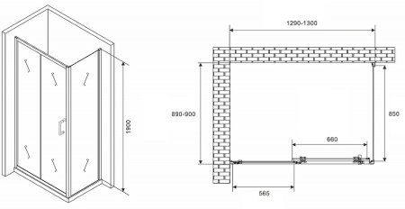 Душевой уголок Abber Schwarzer Diamant 130x90 AG301305-S905 профиль Хром стекло прозрачное 
