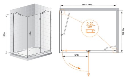 Душевой уголок Cezares Bergamo AH1 100/80 C Cr R 