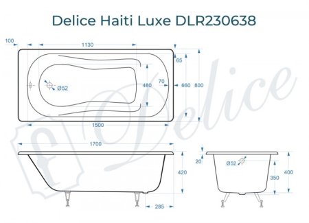 Ванна чугунная Delice Haiti Luxe 170х80 DLR230638 