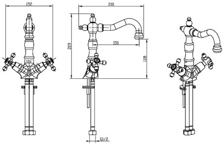 Смеситель для раковины Boheme Royal Cristal 312-Royal Бронза 