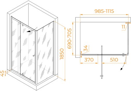 Душевой уголок RGW PA-44B (PA-02B + Z-050-1B) 1000x700 