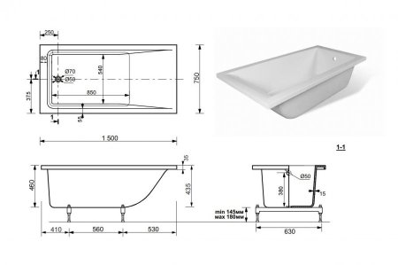 Ванна из литьевого мрамора Эстет Дельта 150 150x75 