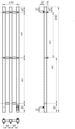 Полотенцесушитель электрический APEXTERMO Sirius SR10112BM 1100x120 с крючками, черный матовый 
