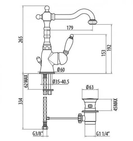 Смеситель для раковины Gattoni Orta 2741/27D0 NEW Золото 24 карат 
