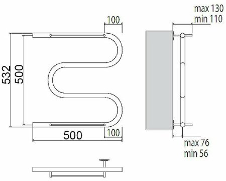 Водяной полотенцесушитель Terminus М-образный 500x500 4620768880339 с полкой Хром 
