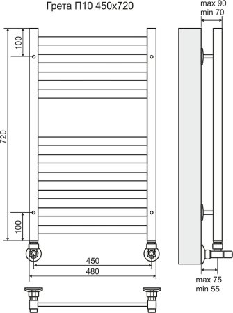 Водяной полотенцесушитель Terminus Грета П10 450x720 4620768884672 Хром 