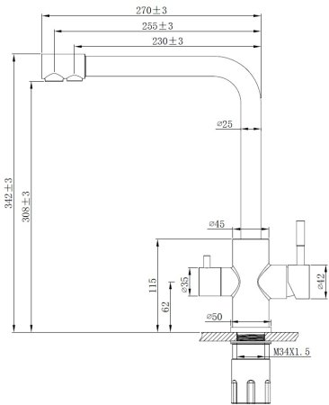 Смеситель для кухни ESKO R-излив, с подключением к фильтру (K24) 