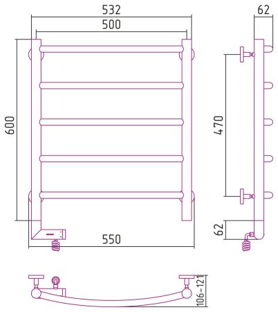 Полотенцесушитель электрический Сунержа Галант 2.0 60х50 L черный матовый 