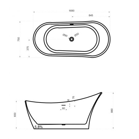 Ванна из искусственного камня ABBER Stein AS9618 белая матовая 