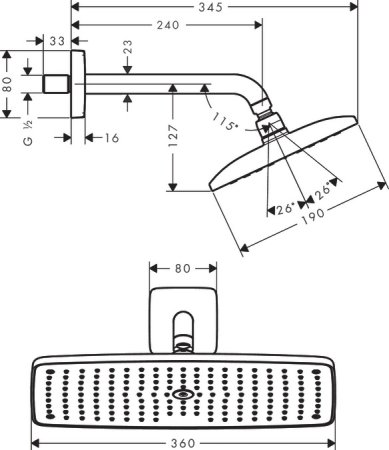 Верхний душ Hansgrohe Raindance Е 36 27371000 Хром 