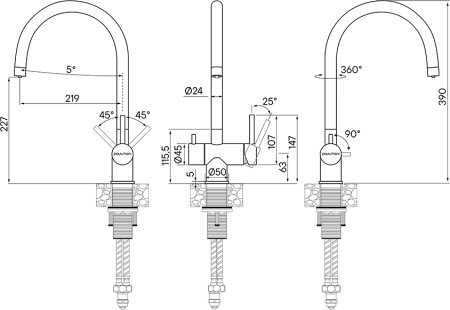 Смеситель Paulmark Heller He213218-GM для кухонной мойки, вороненая сталь 