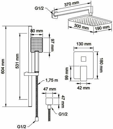Душевая система Swedbe Platta 5539 Хром 