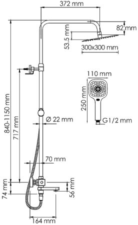 Душевая система WasserKRAFT A199.118.065.010.CH Thermo с термостатом Хром 