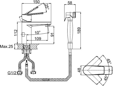 Смеситель D&K Lessing Rhein DA1322601 для раковины, с гигиеническим душем 