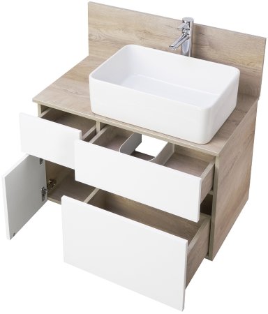 Тумба под раковину Aquaton Мишель 80 1A244501MIX40 подвесная Дуб эндгрейн Белая 