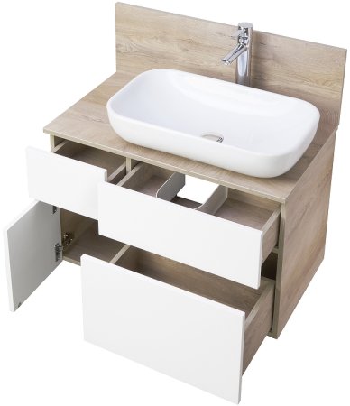 Тумба под раковину Aquaton Мишель 80 1A244501MIX40 подвесная Дуб эндгрейн Белая 
