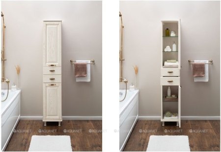 Шкаф-пенал для ванной Aquanet Тесса Декапе 35 жасмин/золото 