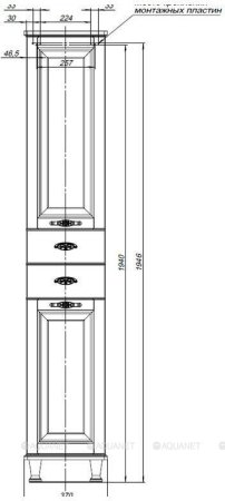 Шкаф-пенал для ванной Aquanet Тесса Декапе 35 жасмин/золото 