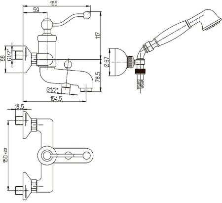 Смеситель для ванны Paini Duomo 88OP105 Золото 