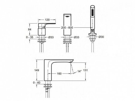 Смеситель для ванны на 3 отверстия Jacob Delafon Aleo+ E72330-CP 